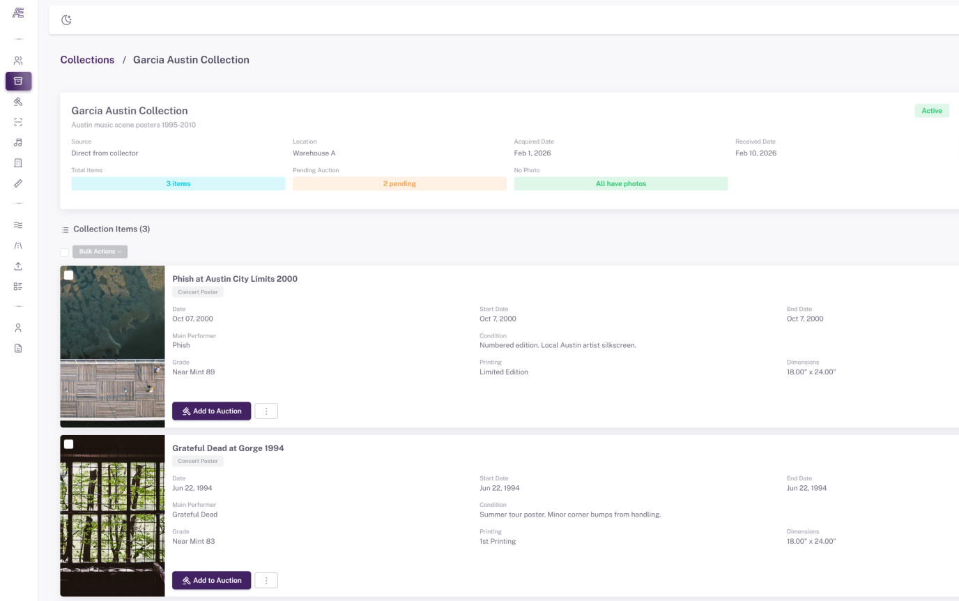Custom asset management platform UI - collection and item management